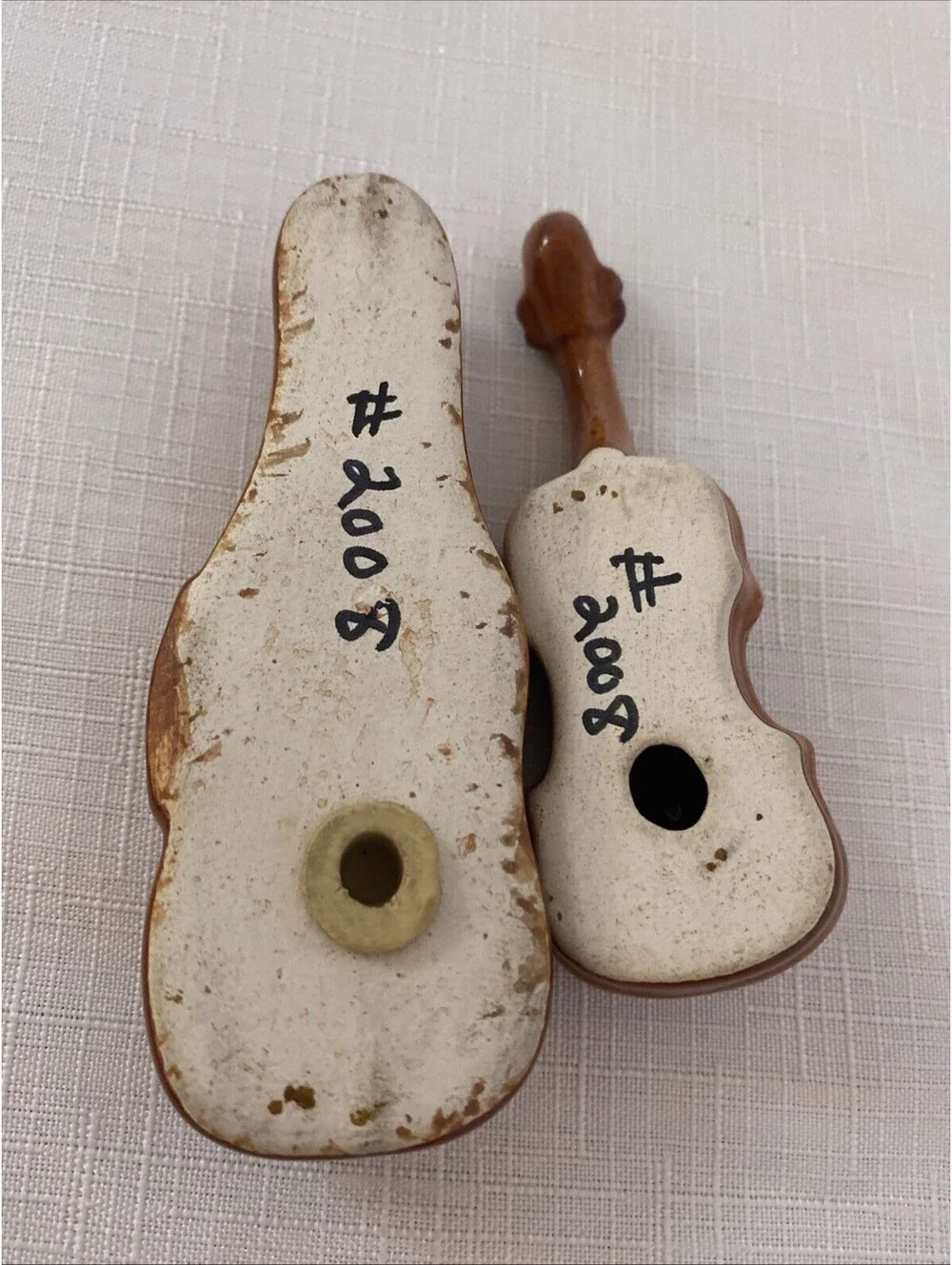 Ceramic Violin Shaped Salt & Pepper Shakers Set Brown Music Theme Novelty